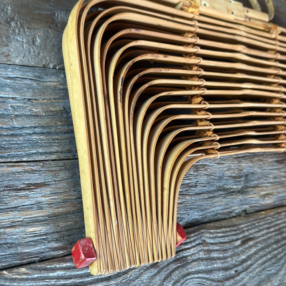 Vintage 1960’s bamboo large folding purse tote basket EVC - Picture 14 of 15